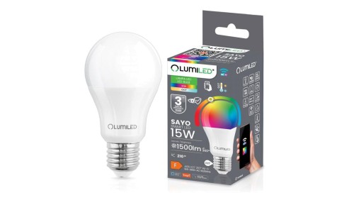 Żarówka LED E27 A65 15W = 100W 1500m RGB CCT Ściemnialna Inteligentna TUYA WiFi SMART SAYO LUMILED