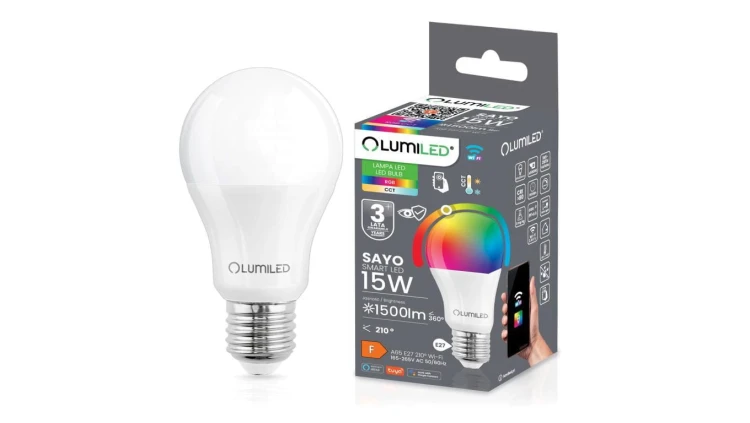Żarówka LED E27 A65 15W = 100W 1500m RGB CCT Ściemnialna Inteligentna TUYA WiFi SMART SAYO LUMILED