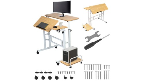 Mobilne biurko stolik na laptop Maclean, białe, 80x60cm, 50kg max, reg. wys.67-115cm , MC-124 W