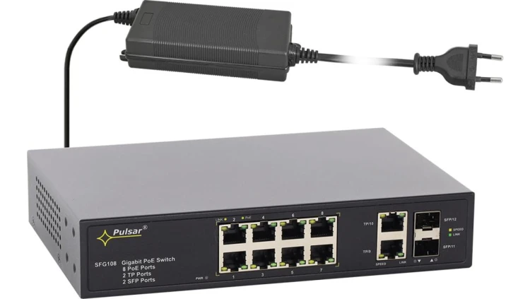 Gigabitowy switch PoE+ 12-portowy SFG108-90W do 8 kamer IP