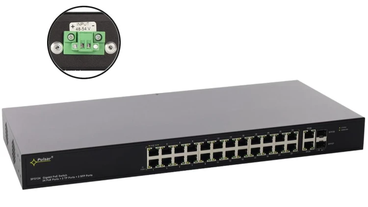 Gigabitowy switch PoE+ 24-portowy SFG124WP bez zasilacza do 24 kamer IP