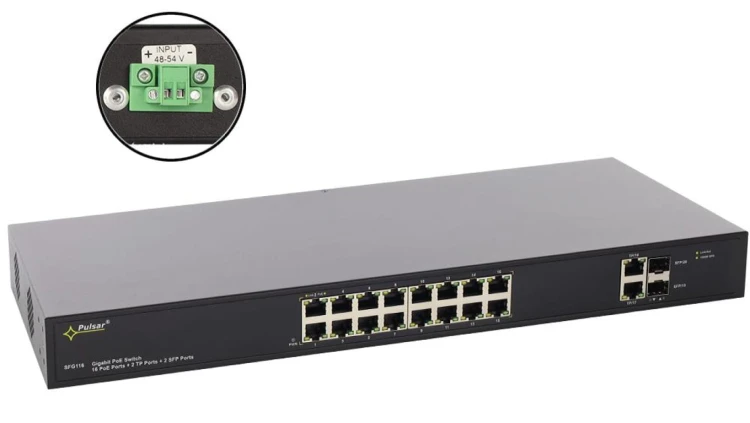 Gigabitowy switch PoE+ 16-portowy SFG116WP bez zasilacza do 16 kamer IP