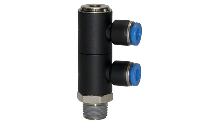 Rozdzielacz wtykowy pneumatyczny 2x banjo R 1/8 GZ do węża fi 8 mm, tworzywo sztuczne