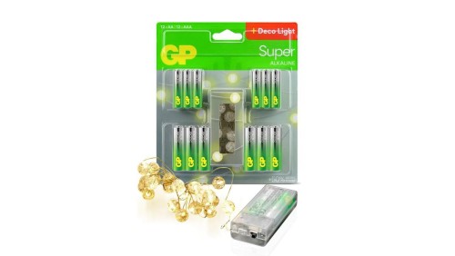 24 x baterie: 12 x AA / LR6, 12 x AAA / LR03 GP Super Alkaline + łańcuch LED 2m