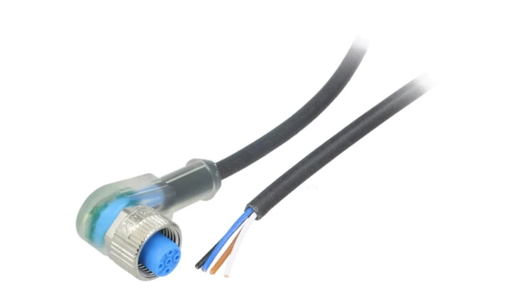 Przewód przyłączeniowy M12 PIN 4 kątowe 5m wtyk 4A -40÷80C YI2A14-050UB3XLEAX