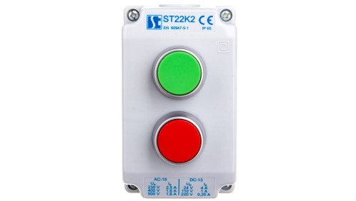 Kaseta sterownicza 2-otworowa zielony/czerwony 1Z 1R szara IP65 ST22K2\01-2