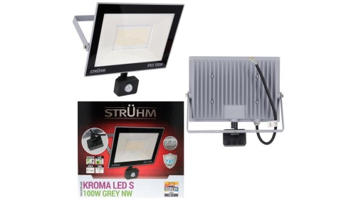 Naświetlacz lampa zewnętrzna LED KROMA 100W 4200K szara + czujnik PIR 03608 STRUHM