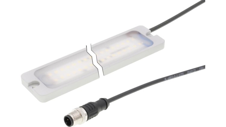EM380222 Oświetlenie maszynowe LED, 340x38x8mm, światło białe, 17W, 5200K, 22-28V DC, wtyczka kabla M12 3-pin 0.5m, IP67