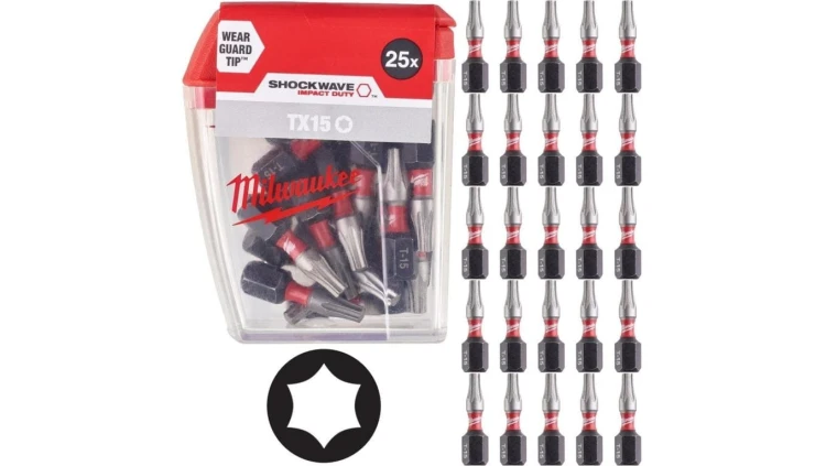 Bity udarowe do wkrętarki TORX TX15 25mm 1/4 SHOCKWAVE 25szt MILWAUKEE