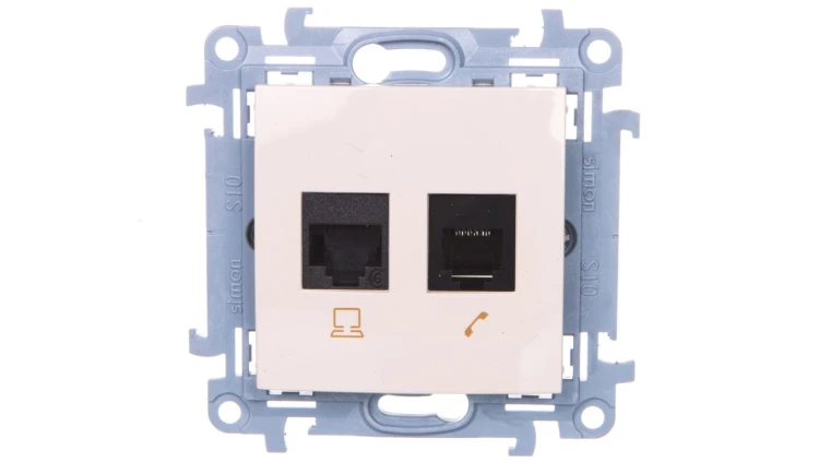 Simon 10 Gniazdo RJ45 kat 6 + gniazdo telefoniczne RJ12 kremowe C6T.01/41