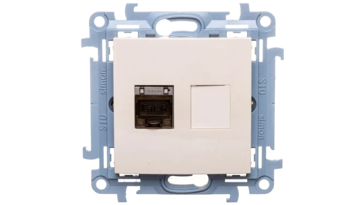 Simon 10 Gniazdo komputerowe pojedyncze RJ45 kat.6 ekranowane kremowy C61E.01/41