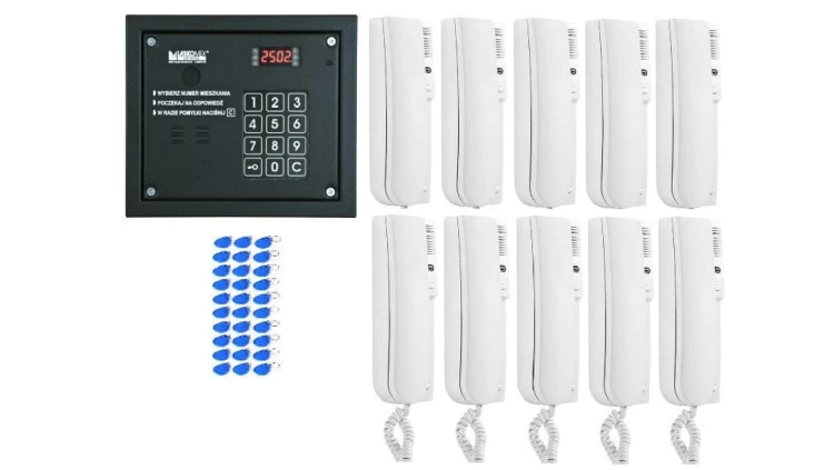 Laskomex system domofonu 10 lokatorów, 1 wejście, czytnik rfid.
