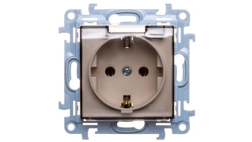 Simon 10 Gniazdo pojedyncze SCHUKO z uszczelką klapką transparetną kremowe 16A 250V IP44 CGSZ1B.01/41A