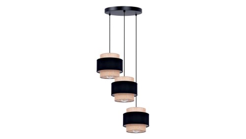 Lampa wisząca GATO do salonu, czarna podsufitka, trzy klosze czarno-beżowe, gwint E27 K-5232 Kaja Lighting