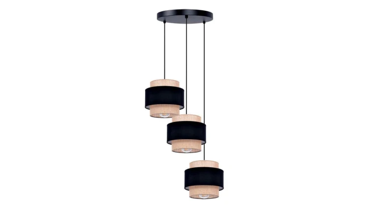 Lampa wisząca GATO do salonu, czarna podsufitka, trzy klosze czarno-beżowe, gwint E27 K-5232 Kaja Lighting