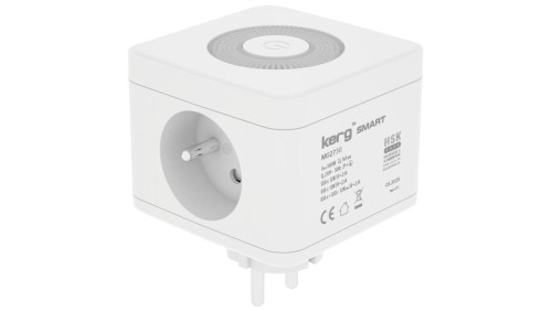 Kostka zasilająca 2-gniazdowa + ładowarka USB-A+USB-C + lampka LED 16A/250V~ KERG Smart biała