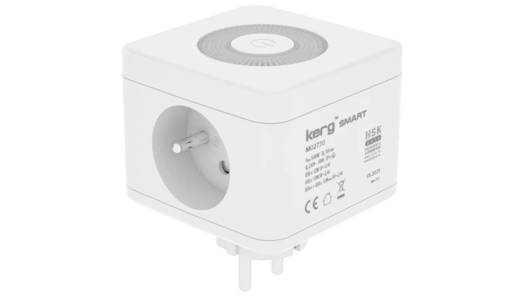 Kostka zasilająca 2-gniazdowa + ładowarka USB-A+USB-C + lampka LED 16A/250V~ KERG Smart biała