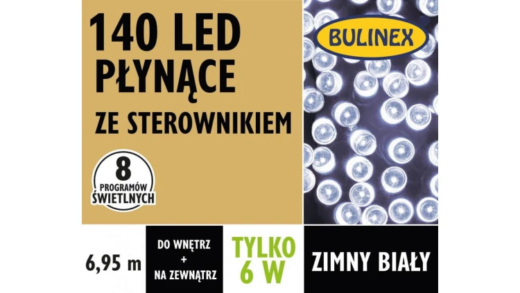 Lampki Bulinex płynące 140led białe zimn e 6 95m