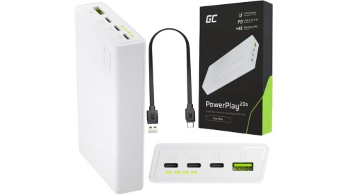 POWERBANK Green Cell PowerPlay20S 20000mAh PD 22,5W QC 3.0 3x USB-C BIAŁY