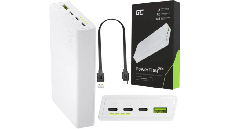 POWERBANK Green Cell PowerPlay20S 20000mAh PD 22,5W QC 3.0 3x USB-C BIAŁY
