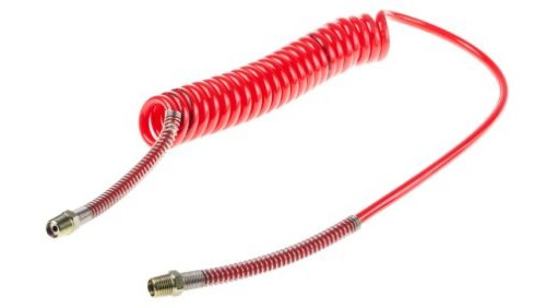 Przewód pneumatyczny spiralny 2m Czerwony, PUR, BSPT 1/4i148 męskie RS PRO