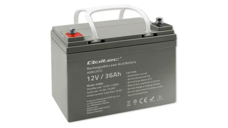 Qoltec Akumulator AGM 12V 36Ah Bezobsługowy Wydajny LongLife do UPS, skutera