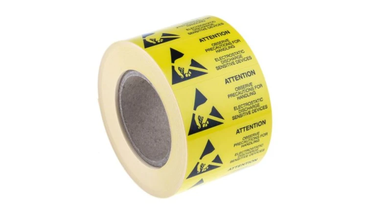 Etykieta ESD Żółty Papier, Tekst: Attention, Uwaga, Angielski