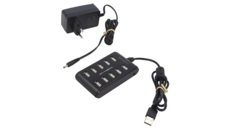 PC-UA0125 Hub USB, DC, USB A gniazdo x10, USB A wtyk, USB 2.0, PnP, 480Mbps