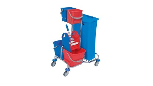 Wózek serwisowy, chromowany, 2 wiadra 20 l, worek 120, prasa do mopów, SER-0005