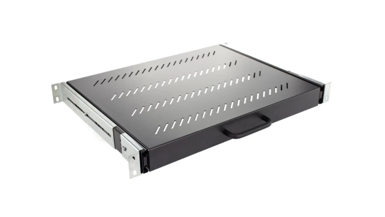 Półka wysuwana do szafy RACK 19 cali 1U 350mm z uchwytem grafit NEKU