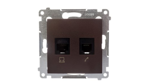 Simon 54 Gniazdo teleinformatyczne RJ45 kat.5e + RJ12 brąz mat D5T.01/46