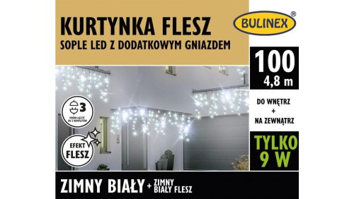 Lampki Bulinex 100led białe zimne 4,80m kurtyna flesz