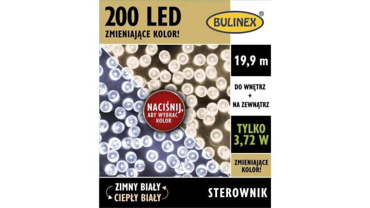 Lampki Bulinex 200led biały ciepły/zimny 19,90m + 8 programów