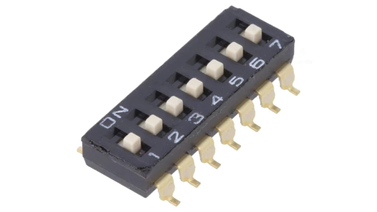 Przełącznik DIP-SWITCH Ilość sekcji 7 ON-OFF 0,025A/24VDC A6S7104H