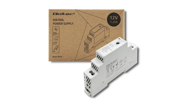 Qoltec Zasilacz na szynę DIN 15W 12V 1.25A Szary