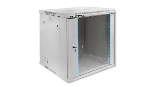 Qoltec Szafa RACK 19 12U 600 x 635 x 450 Hartowane drzwi Wisząca Stalowa obudowa Zamek Szara