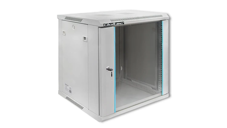 Qoltec Szafa RACK 19 12U 600 x 635 x 450 Hartowane drzwi Wisząca Stalowa obudowa Zamek Szara
