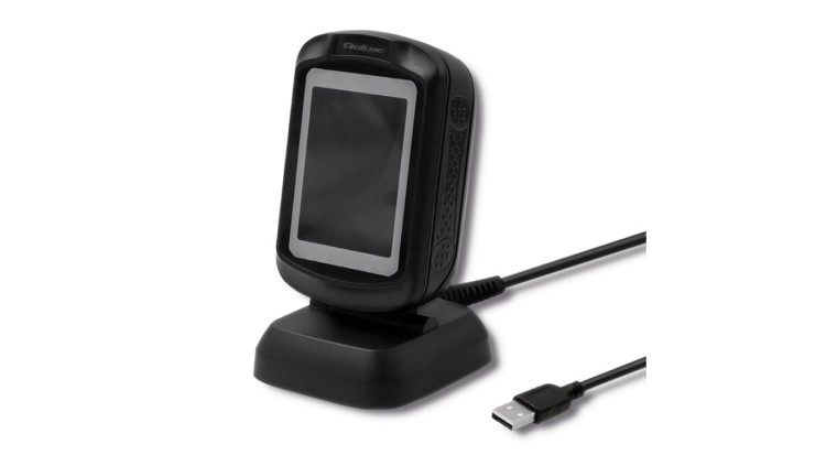 Qoltec Stacjonarny skaner czytnik kodów kreskowych i QR 1D 2D USB Szybki