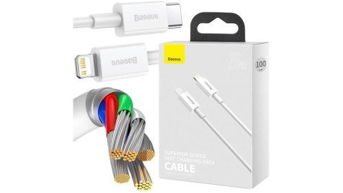 KABEL USB-C - Lightning / iPhone Baseus Superior CATLYS-A02 1m 20W PD Quick Charging BIAŁY PREMIUM