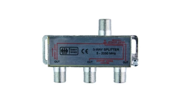 Rozdzielacz Splitter antenowy F na 3 TV metalowy, kompatybilny z DVB-T i SAT