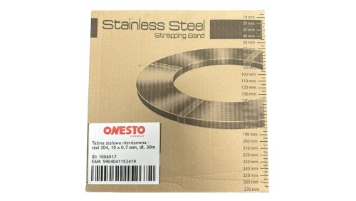 Taśma ze stali nierdzewnej 304 10mm x 0.7mm / 30m do tworzenia opasek mocujących w kartonie ONESTO