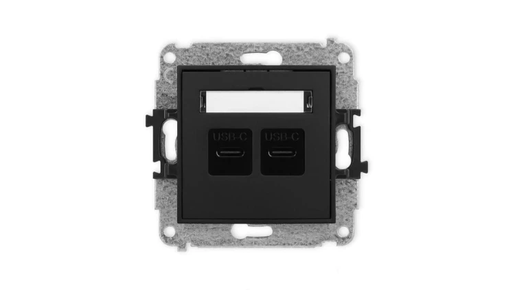 MINI Mechanizm ładowarki USB podwójnej 2xUSB C, 20W max., czarny mat 12MCUSB-7