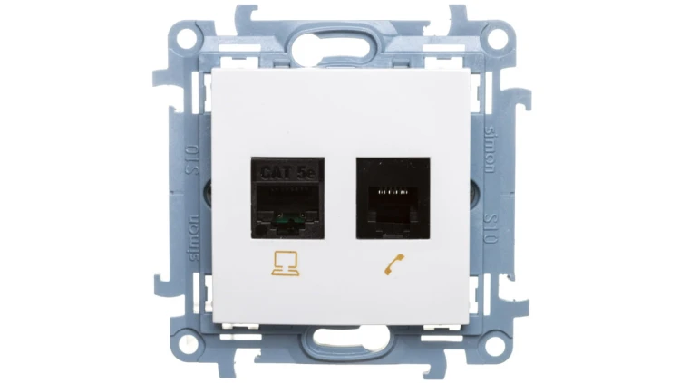 Simon 10 Gniazdo teleinformatyczne RJ45+RJ12 kat.5e białe C5T.01/11