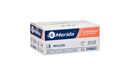 MERIDA PREMIUM NO CLOG VPB001 ręczniki papierowe białe, 3-warstwowe, 2700 szt.
