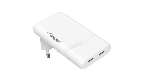 Ładowarka sieciowa Akyga AK-CH-32 65W 2x USB-C PD GaN 5-20V / 2.25-3A biała