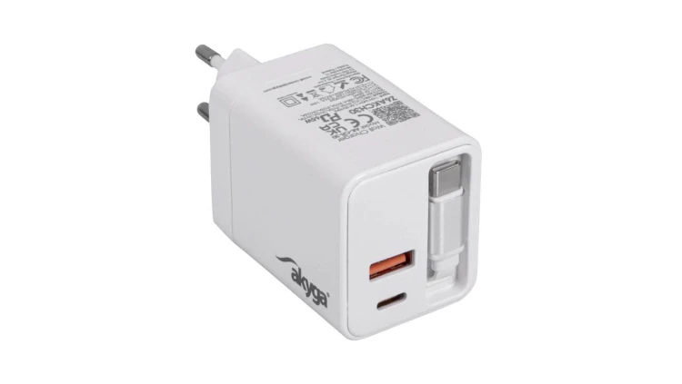 Ładowarka sieciowa Akyga AK-CH-30 65W 2x USB-C USB-A PD GaN 5-20V / 1.5-3.25A biała