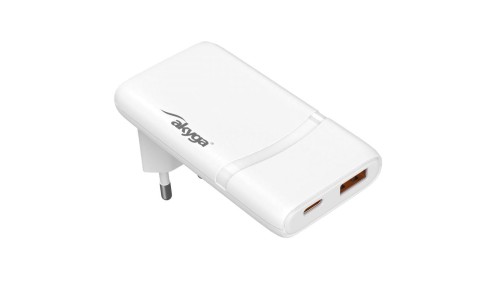 Ładowarka sieciowa Akyga AK-CH-31 65W USB-C USB-A PD GaN 5-20V / 1.35-3A biała