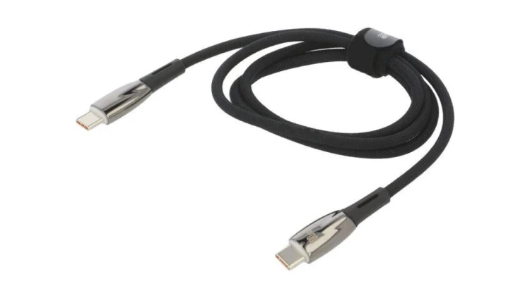 Kabel USB C wtyk z obu stron 1m czarny tekstylny 100W CADH000701