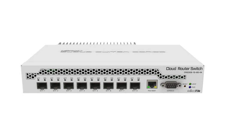 Switch 1x RJ45 1000Mb/s, 8x SFP+ MikroTik CRS309-1G-8S+IN