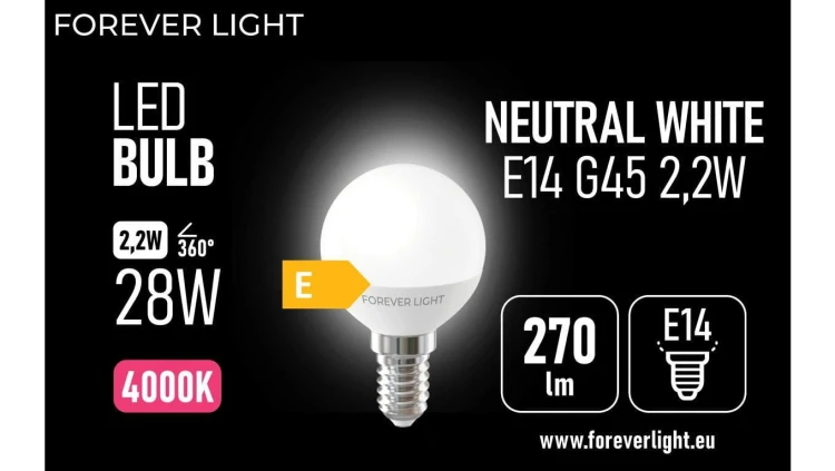 Żarówka LED E14 G45 2.2W 270lm 4000K klasa E Forever Light
